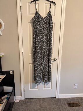 LOFT Black Floral V-Neck Jumpsuit